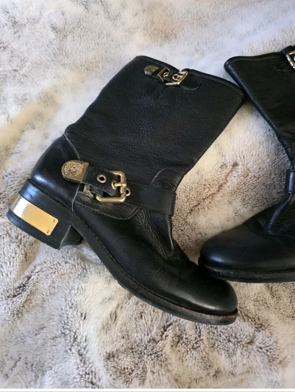 Vince Camuto  Winchell Women's Black & Gold Leather Boots US Size 7 1/2 M